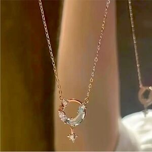 Gold and Silver Crescent Moon & Star Necklace
